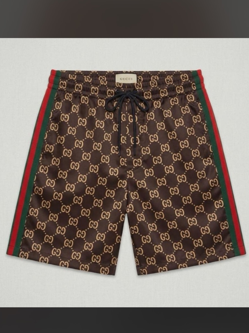Gucci Black GG Logo Men’s Swim Shorts with Red & Green Side Stripes